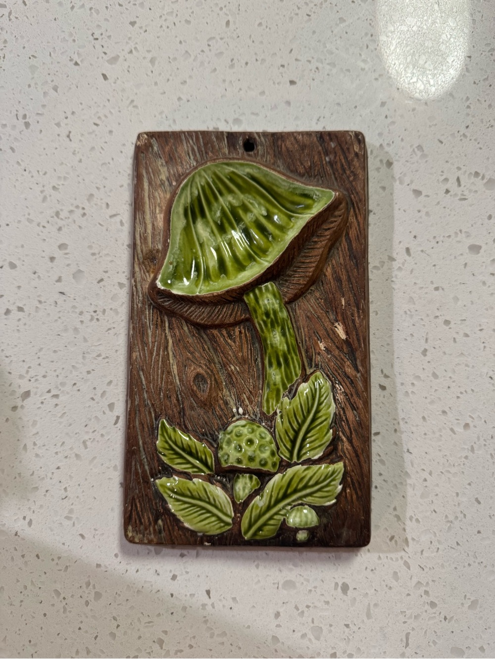 Glazed Green Mushroom Ceramic Wall Plaque by